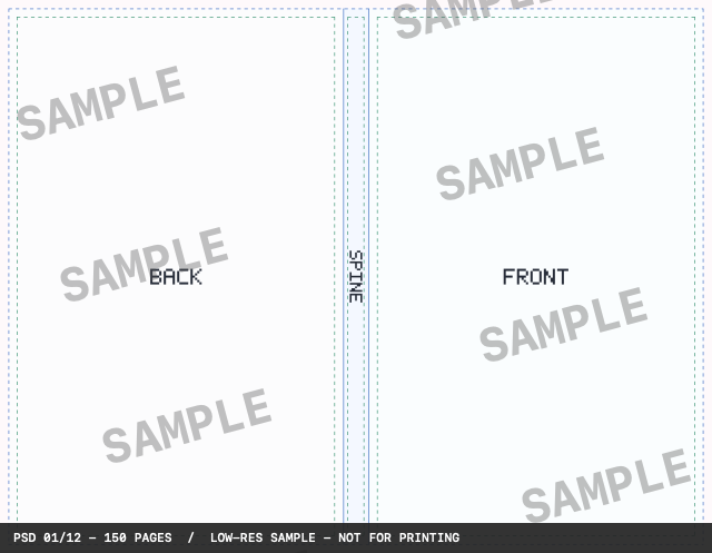 Low-resolution SAMPLE render of the complete actual 5 by 8 inch cream-paper PSD for 150 production pages.